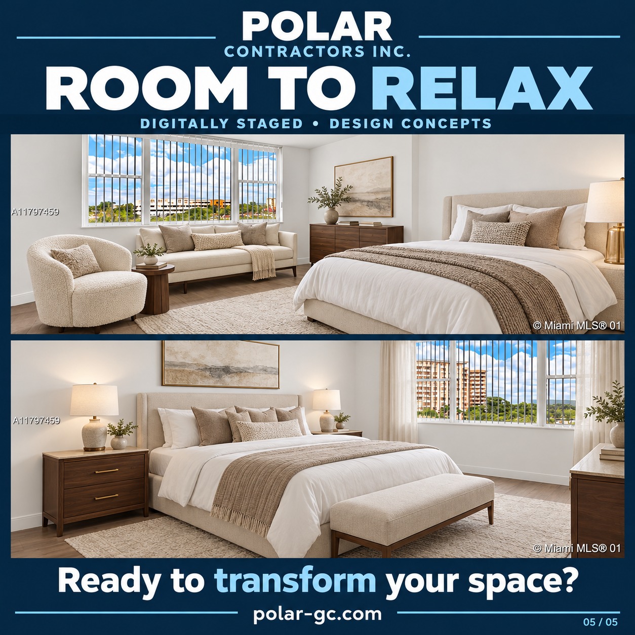 Digitally staged bedroom design concepts by Polar Contractors