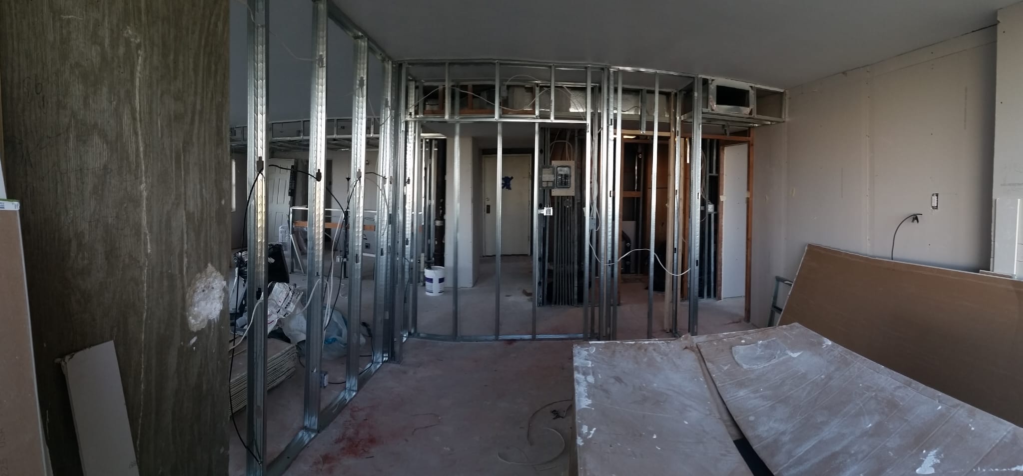 Large-scale interior framing and renovation work in progress