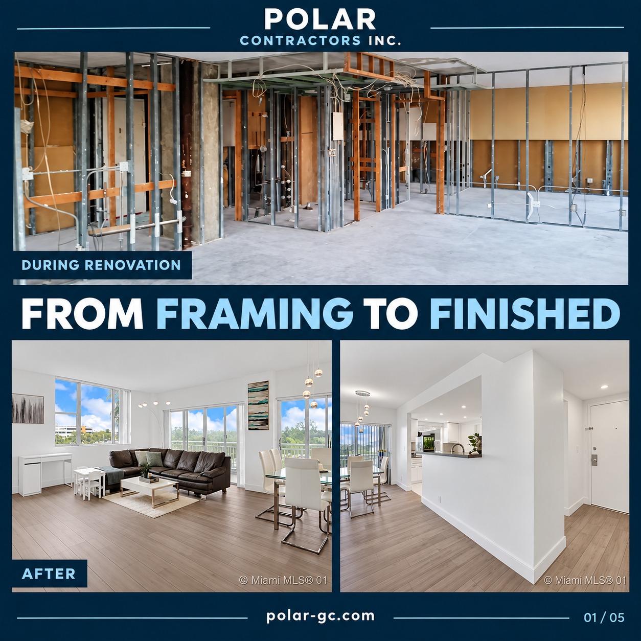 Polar Contractors renovation transformation from framing to finished living spaces